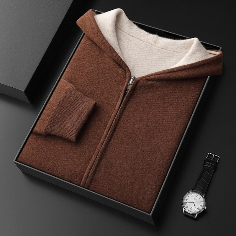 Exklusive Herren-Kapuzenjacke aus weicher Kaschmirwolle mit Reißverschluss - das Nonplusultra in Premium-Qualität