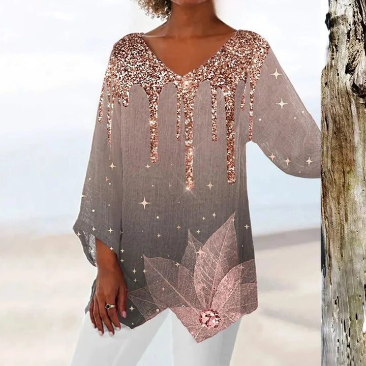 Modische Damenbluse mit klassischem V-Ausschnitt im Vintage-Stil