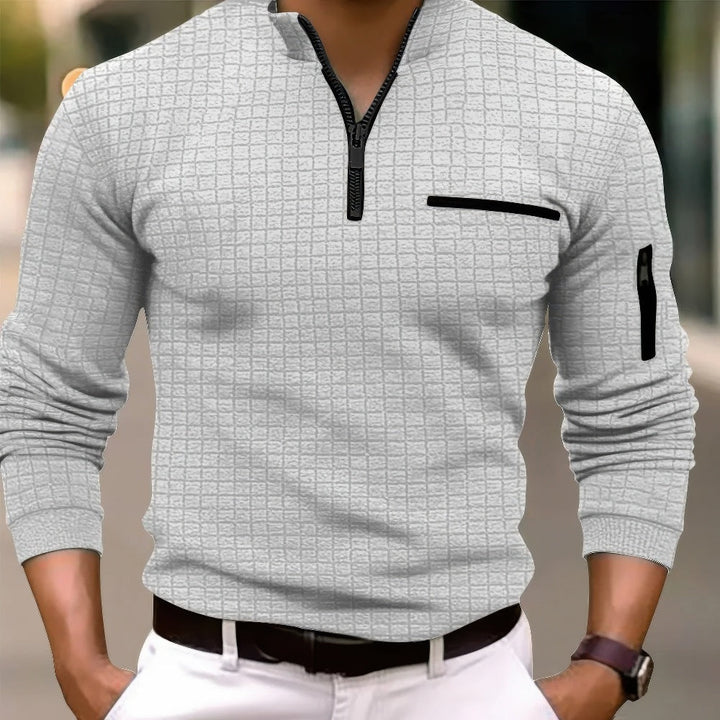 Bequemes und modisches Langarm-Baumwoll-Poloshirt für Herren mit modischem Reißverschluss