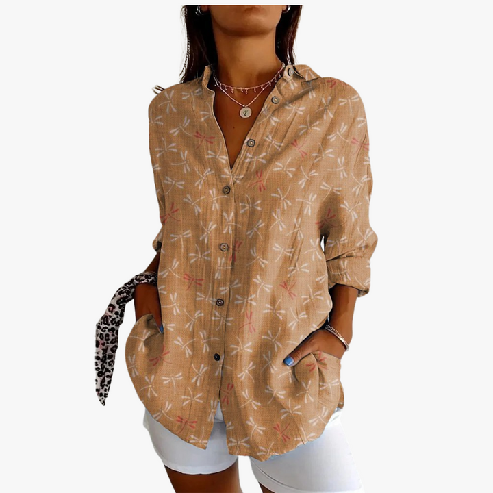 Modische Damenbluse aus Leinen mit eleganter Stickerei für einen modischen Look
