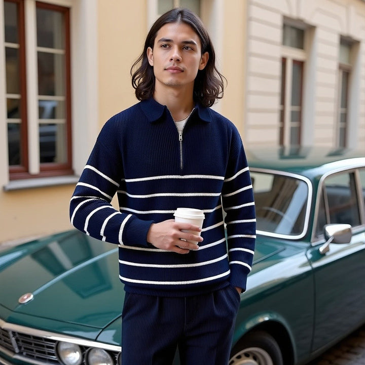 Eleganter Herrenstrickpullover mit klassischen Streifen aus hochwertiger Baumwolle - Komfort und Stil für den Alltag