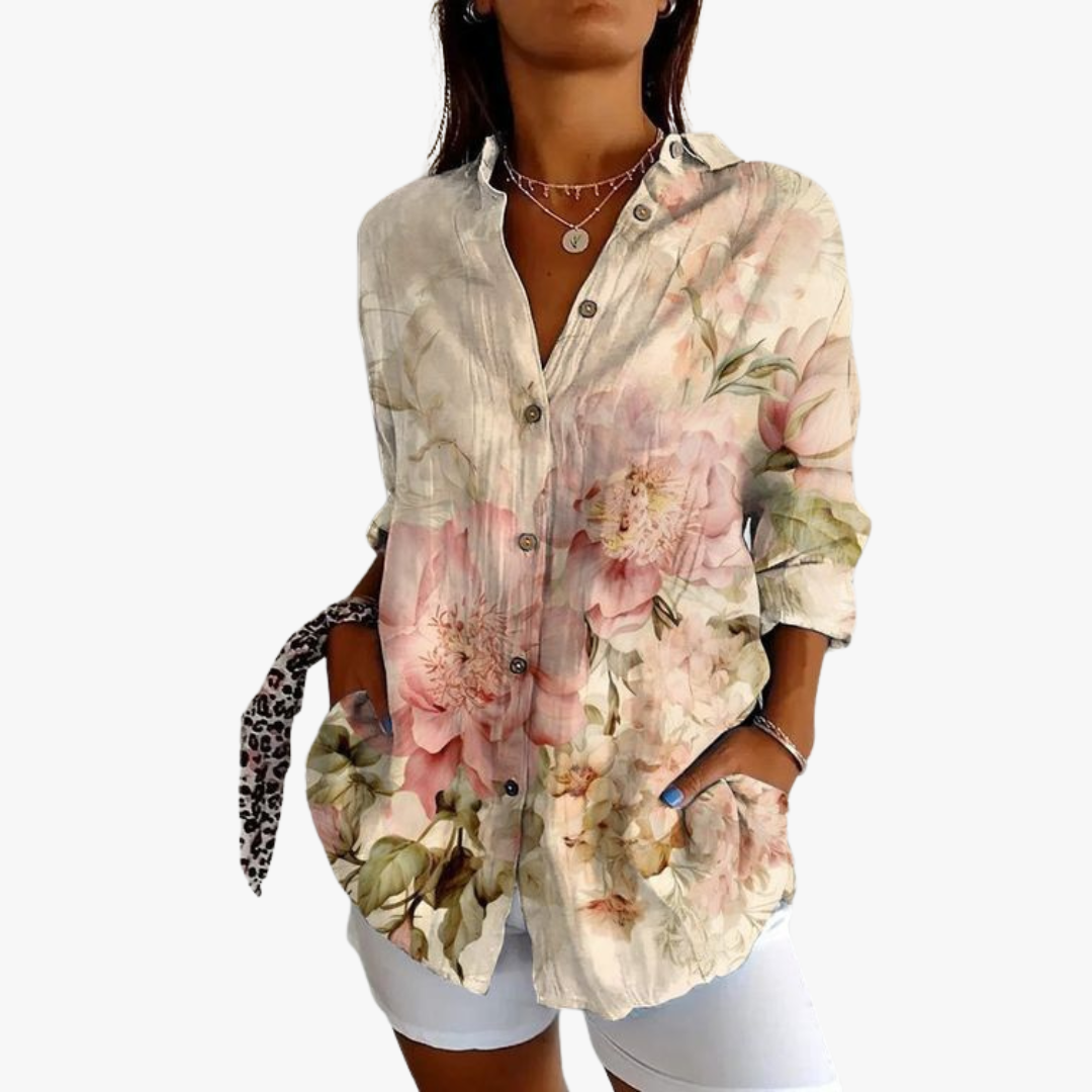 Modische Damenbluse aus Leinen mit eleganter Stickerei für einen modischen Look