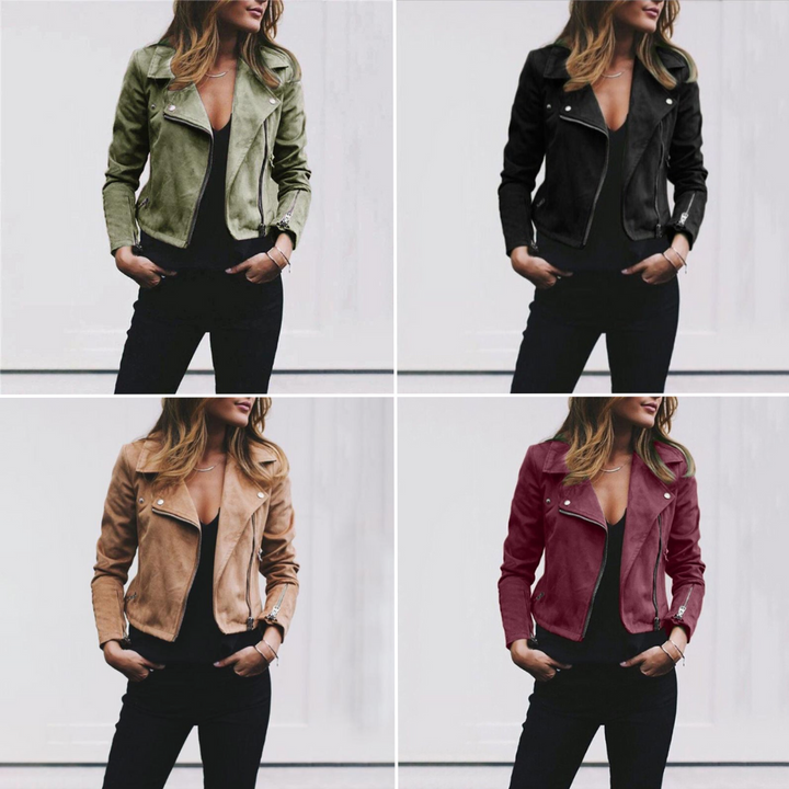 Elegancka damska kurtka biker z wysokiej jakości zamszu - modny i trwały wybór