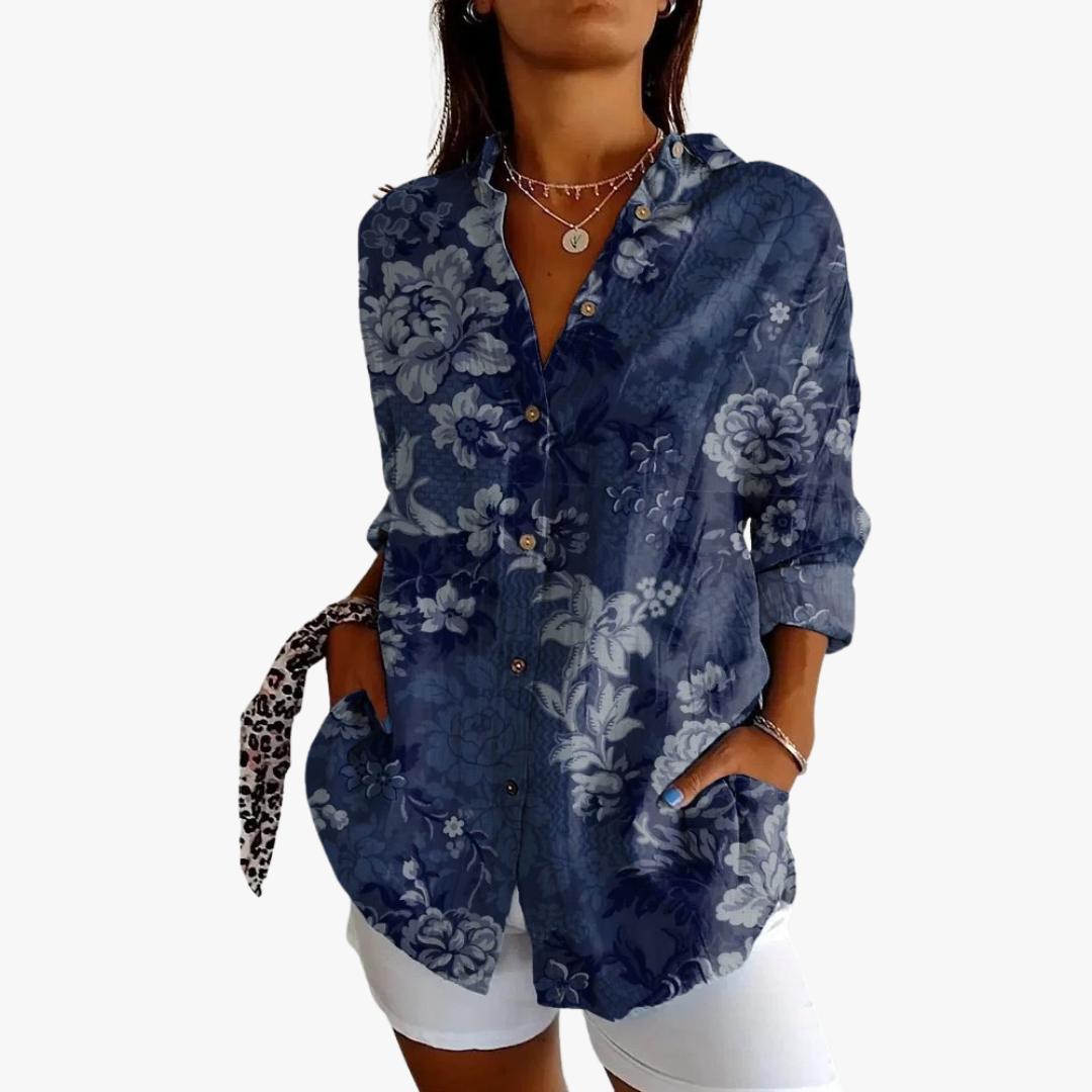 Modische Damenbluse aus Leinen mit eleganter Stickerei für einen modischen Look