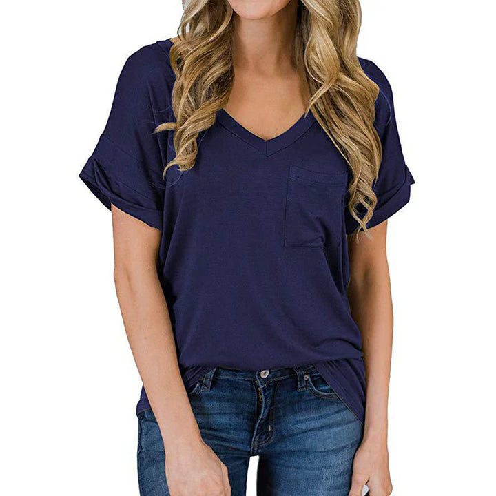 Elegantes Damen-T-Shirt mit spitzem Ausschnitt - ein stilvoller und femininer Look