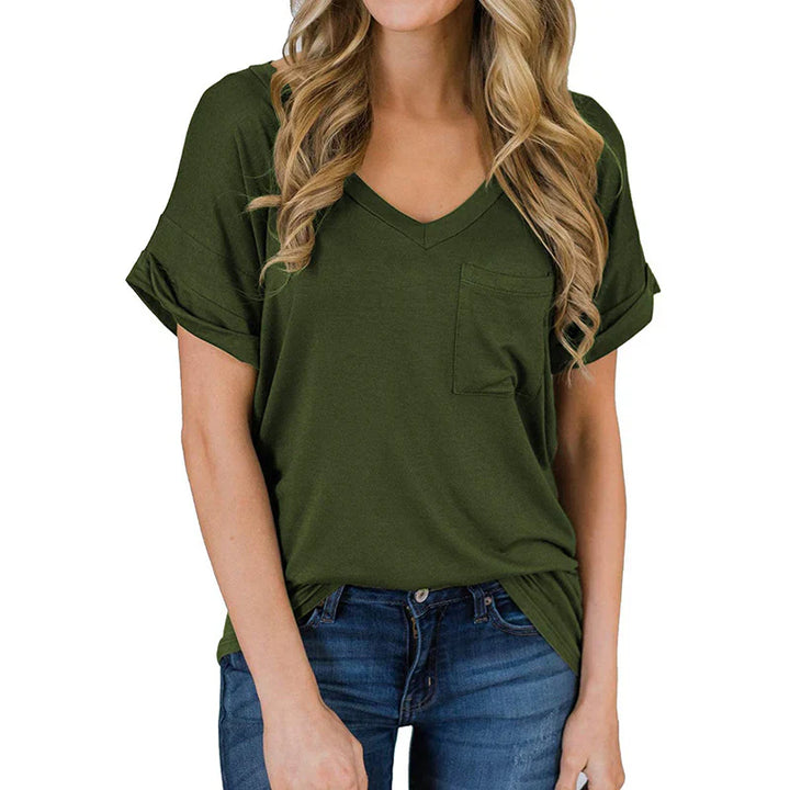 Elegantes Damen-T-Shirt mit spitzem Ausschnitt - ein stilvoller und femininer Look