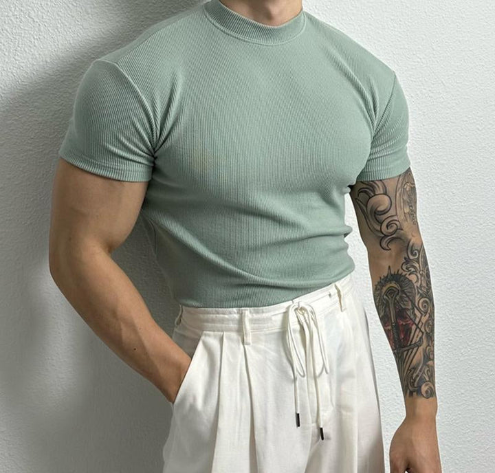 Heinrich | Modny prążkowany T-shirt z elegancką stójką dla swobodnego stylu
