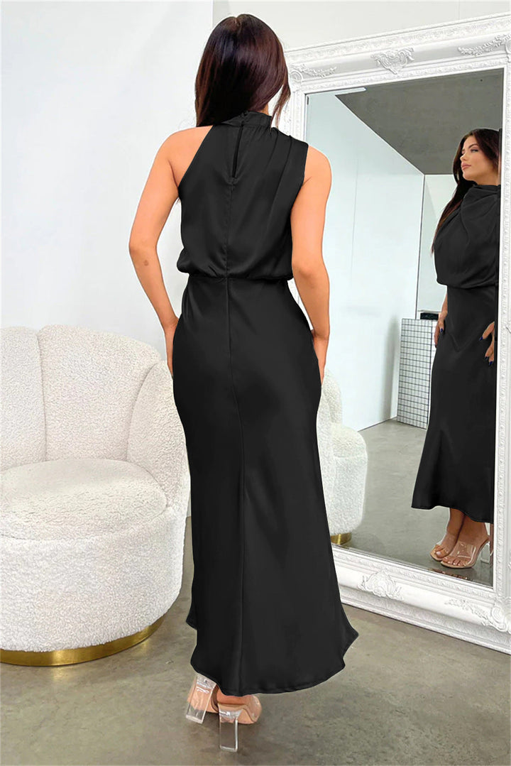 Maria™ - Stylowa satynowa sukienka bez rękawów z eleganckim żółwim dekoltem