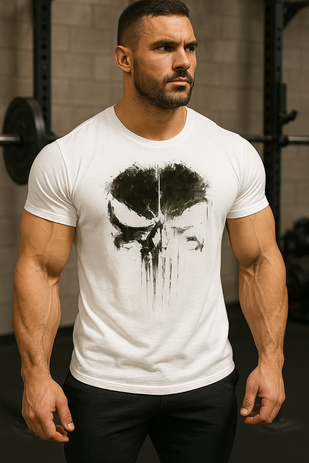 Elegantes Herren-T-Shirt mit auffälligem Totenkopf-Motiv