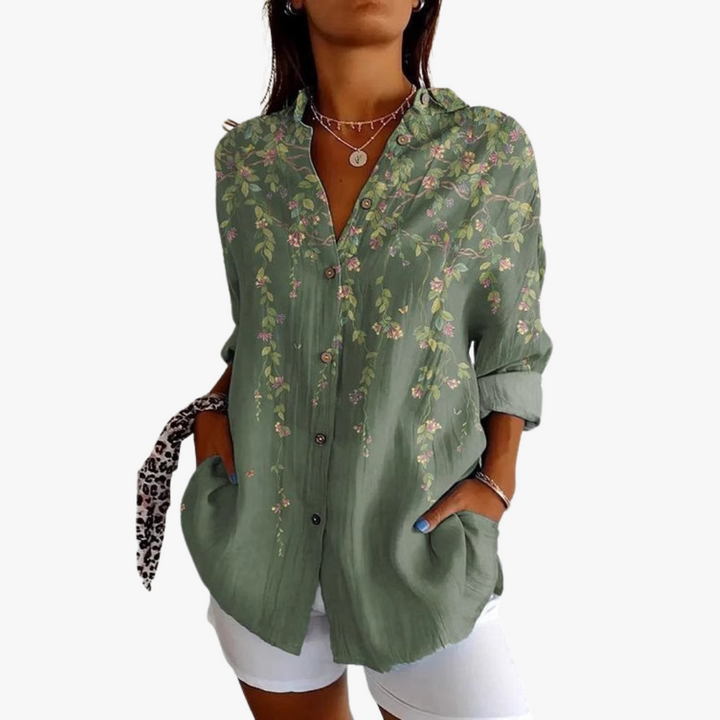 Modische Damenbluse aus Leinen mit eleganter Stickerei für einen modischen Look