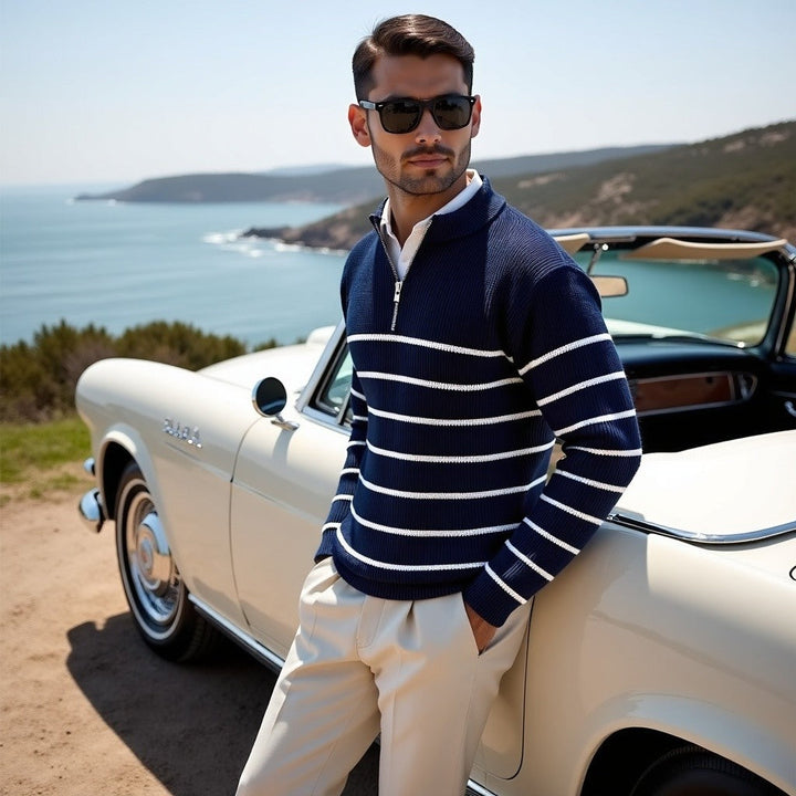 Eleganter Herrenstrickpullover mit klassischen Streifen aus hochwertiger Baumwolle - Komfort und Stil für den Alltag