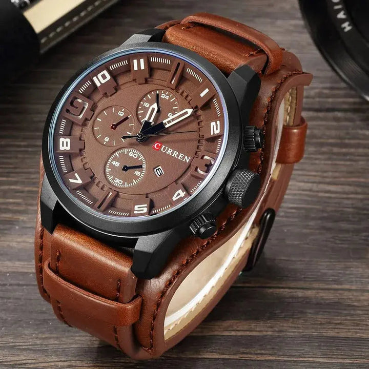 Stylowy męski skórzany zegarek z chronografem – idealny na każdą okazję
