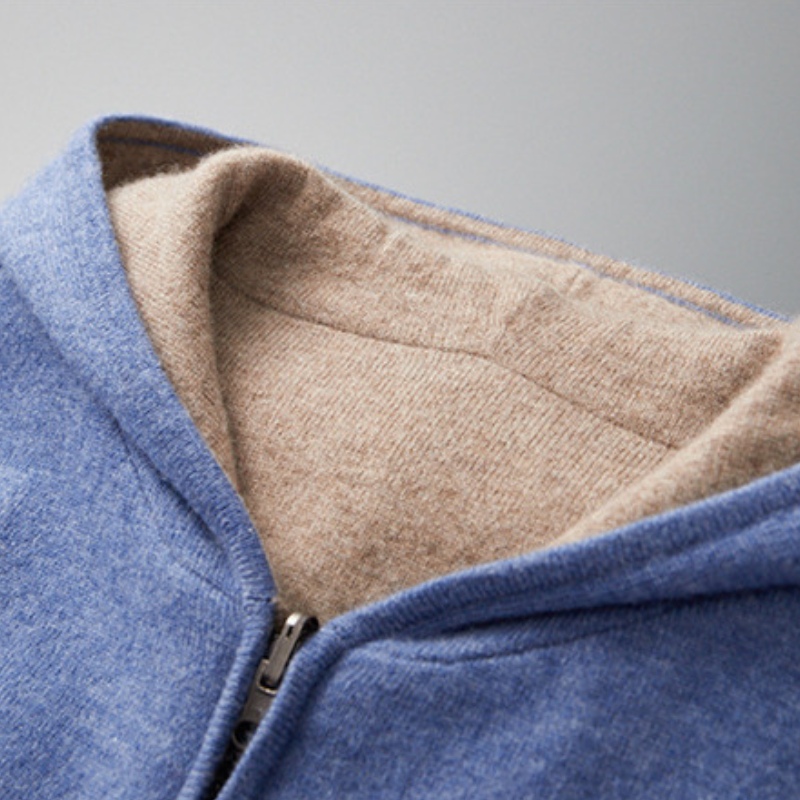 Exklusive Herren-Kapuzenjacke aus weicher Kaschmirwolle mit Reißverschluss - das Nonplusultra in Premium-Qualität
