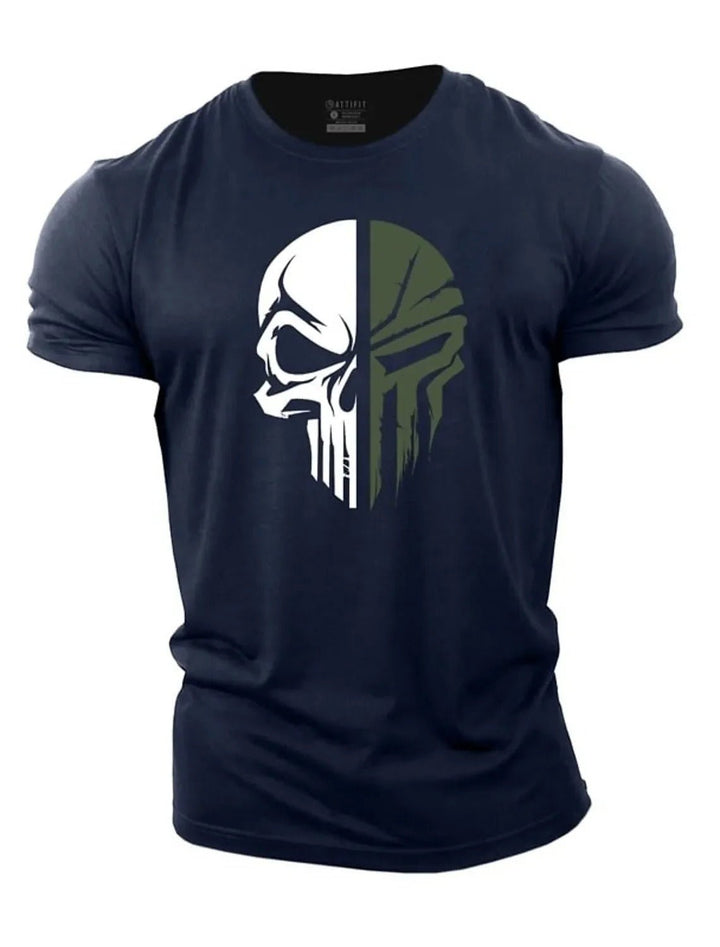 Herren-T-Shirt mit elegantem Totenkopf-Motiv im Military-Stil - eine einzigartige Ergänzung für Ihre Garderobe