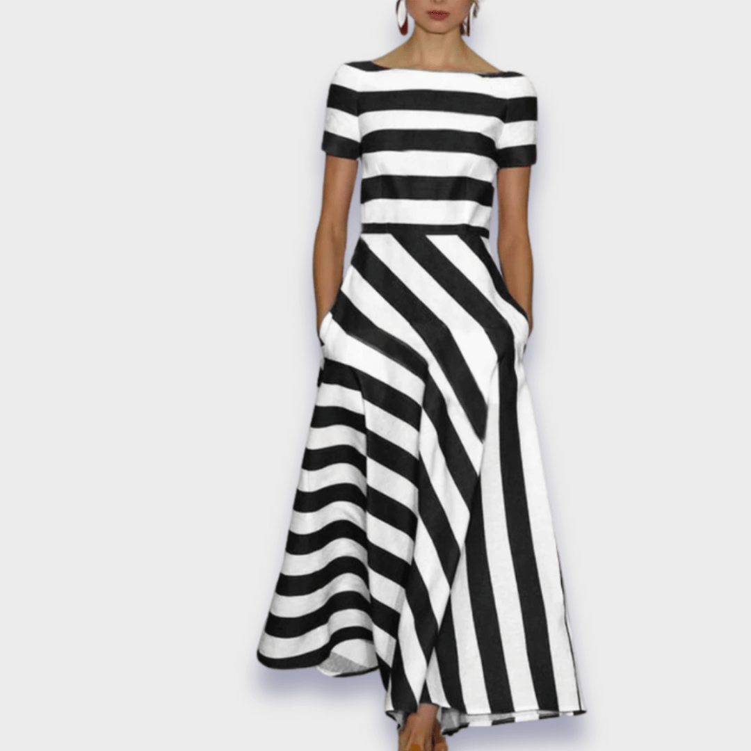 Stilvolles und handgefertigtes gestreiftes Maxikleid für Frauen