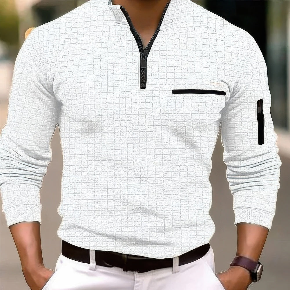 Bequemes und modisches Langarm-Baumwoll-Poloshirt für Herren mit modischem Reißverschluss