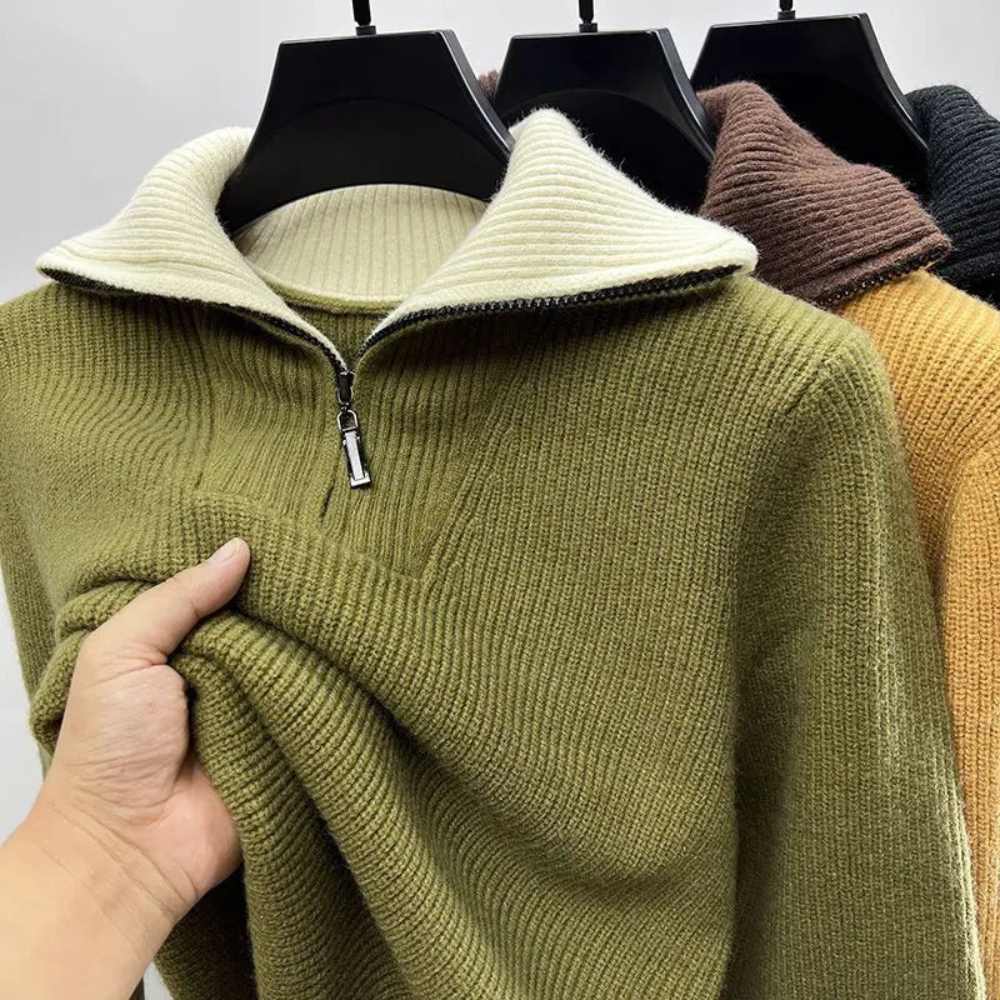 Stylowy damski sweter z golfem i zamkiem błyskawicznym – komfort i elegancja na co dzień