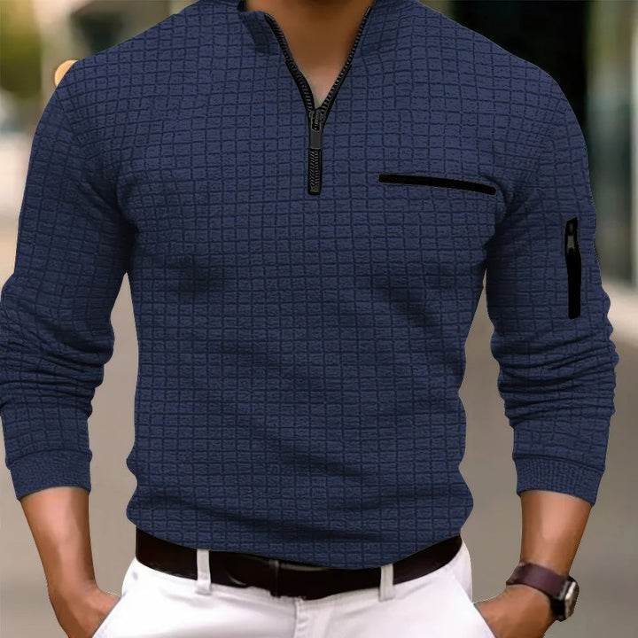 Bequemes und modisches Langarm-Baumwoll-Poloshirt für Herren mit modischem Reißverschluss