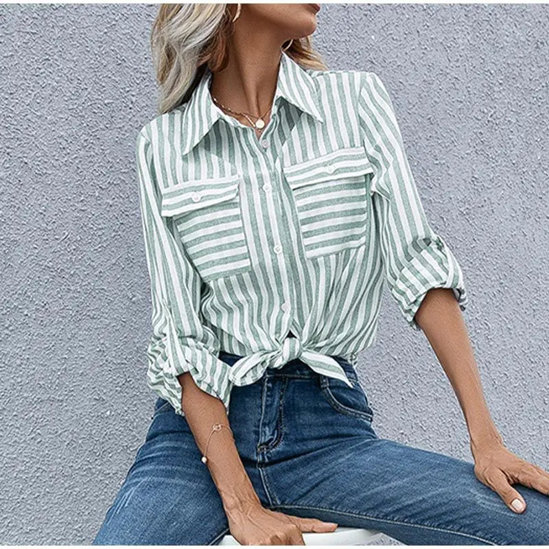 Modisches Damen-Button-down-Hemd mit klassischem Streifenmuster