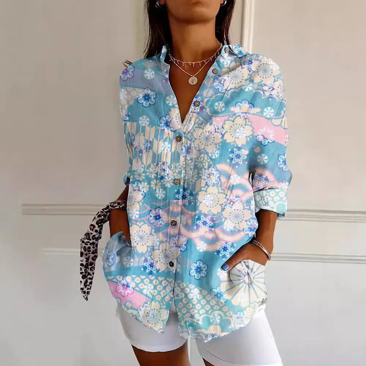 Modisches Damen-Langarmshirt mit modischem Button-Down-Druck