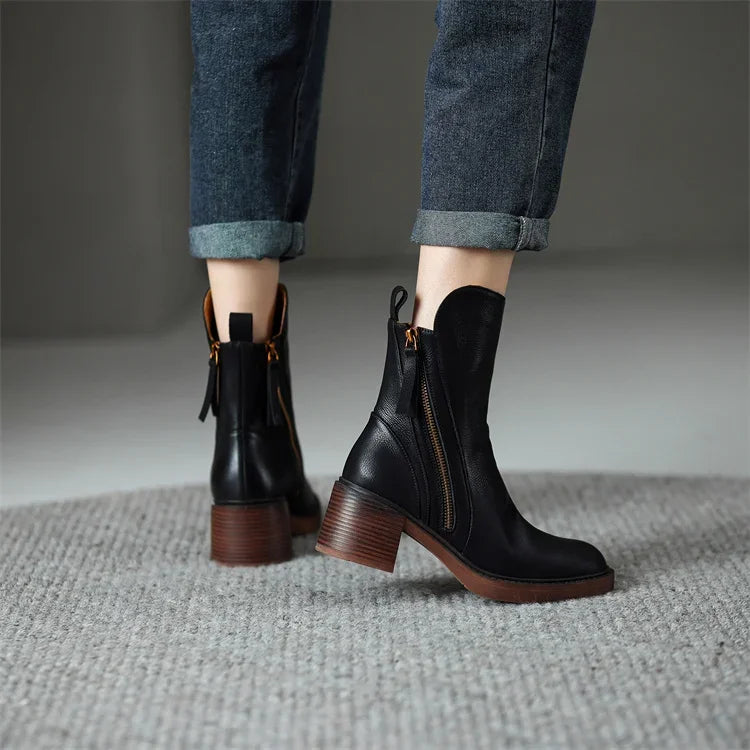 Botki Laura™ wykonane z wysokiej jakości skóry z eleganckim obcasem – stylowy i komfortowy dodatek do Twojej garderoby