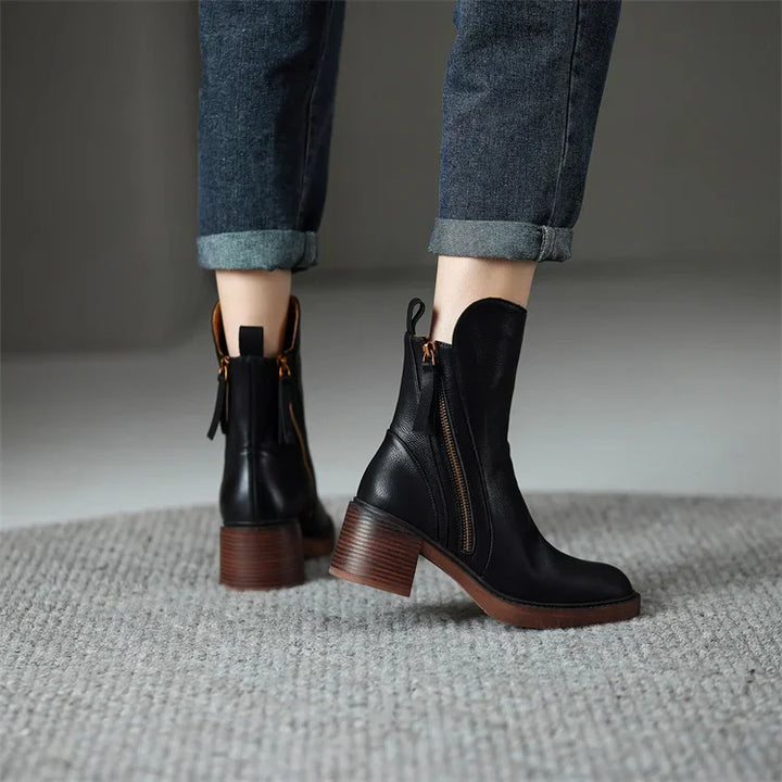 Botki Laura™ wykonane z wysokiej jakości skóry z eleganckim obcasem – stylowy i komfortowy dodatek do Twojej garderoby