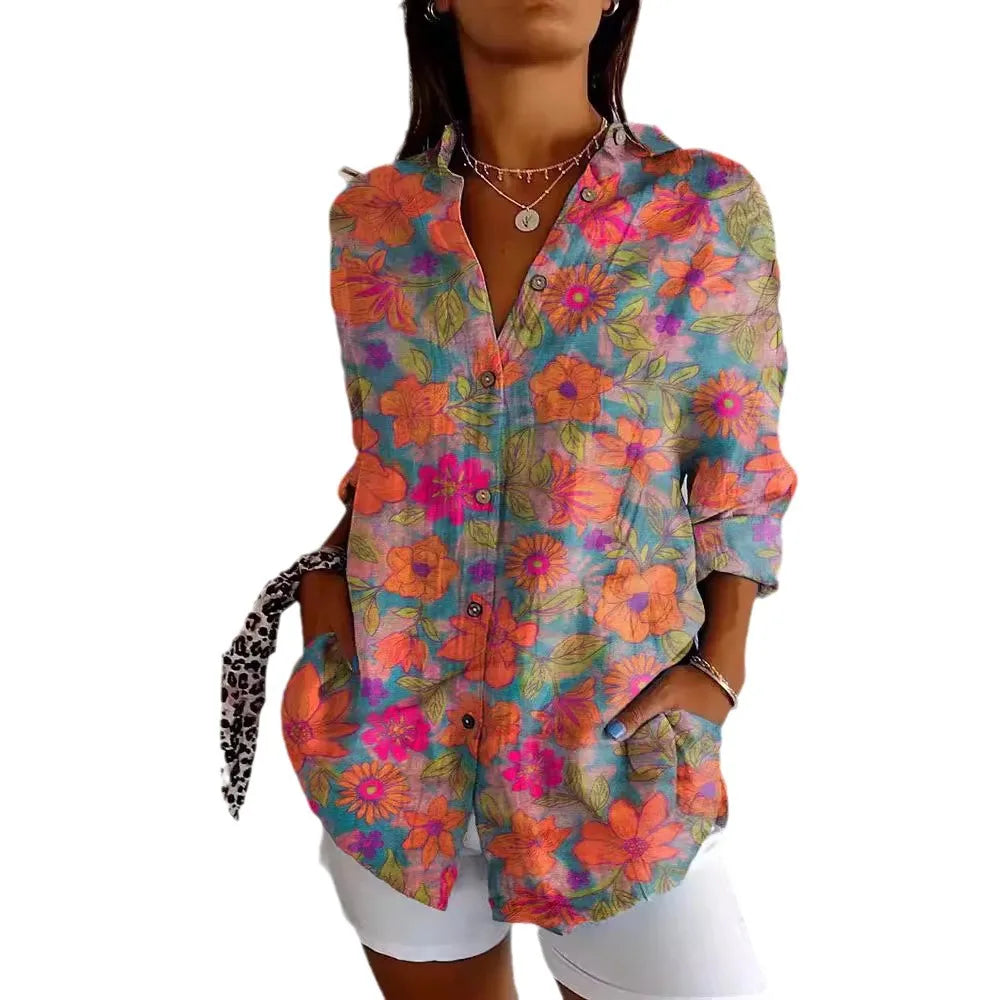 Modisches Damen-Langarmshirt mit modischem Button-Down-Druck
