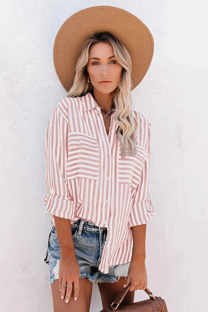 Modisches Damen-Button-down-Hemd mit klassischem Streifenmuster