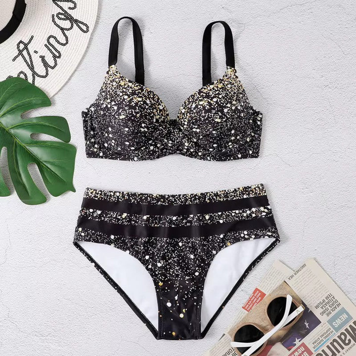 Fina | Stijlvolle High-Waist Bikini Set met Levendige Tropische Print für ein trendiges Strandoutfit