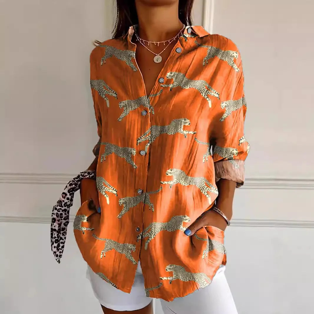Modisches Damen-Langarmshirt mit modischem Button-Down-Druck