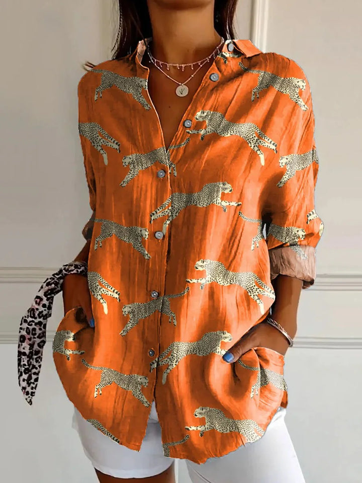 Modisches Damen-Langarmshirt mit modischem Button-Down-Druck