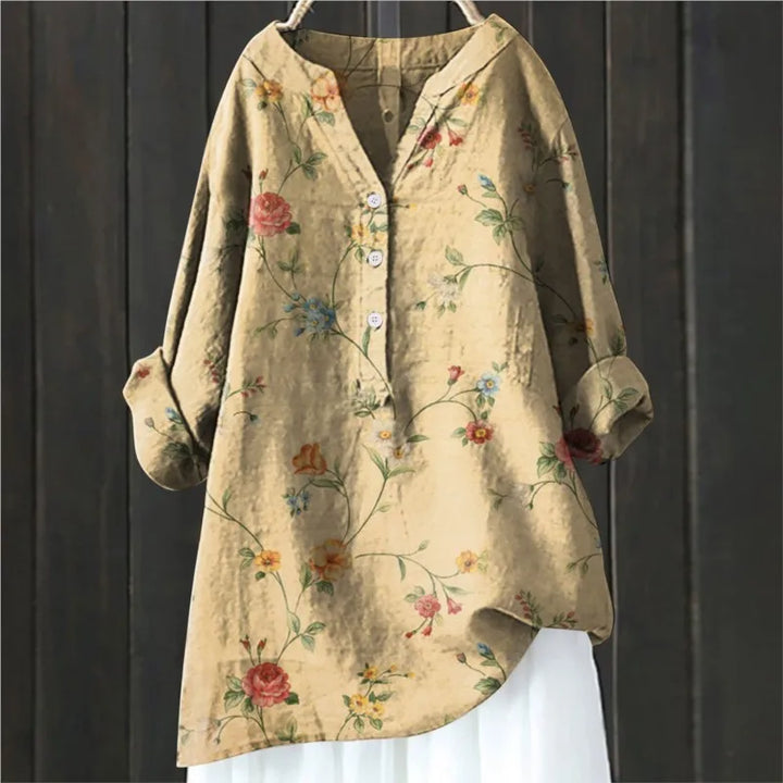 Stylisches Damen-Blumenshirt mit halbem Reißverschluss und langen Ärmeln - Eleganz für jeden Tag