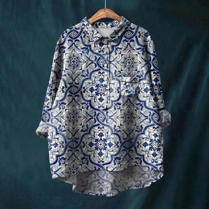 Elegantes Damen-T-Shirt mit 3/4-Ärmeln und modernem Druck