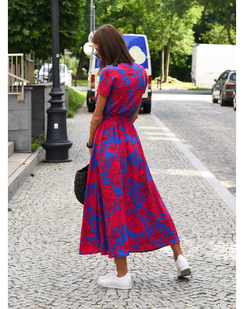 Rina™ Sommerkleid mit charmantem Blumenmuster und elegantem V-Ausschnitt mit kurzen Ärmeln