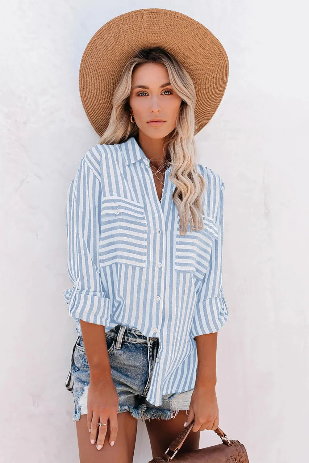 Modisches Damen-Button-down-Hemd mit klassischem Streifenmuster