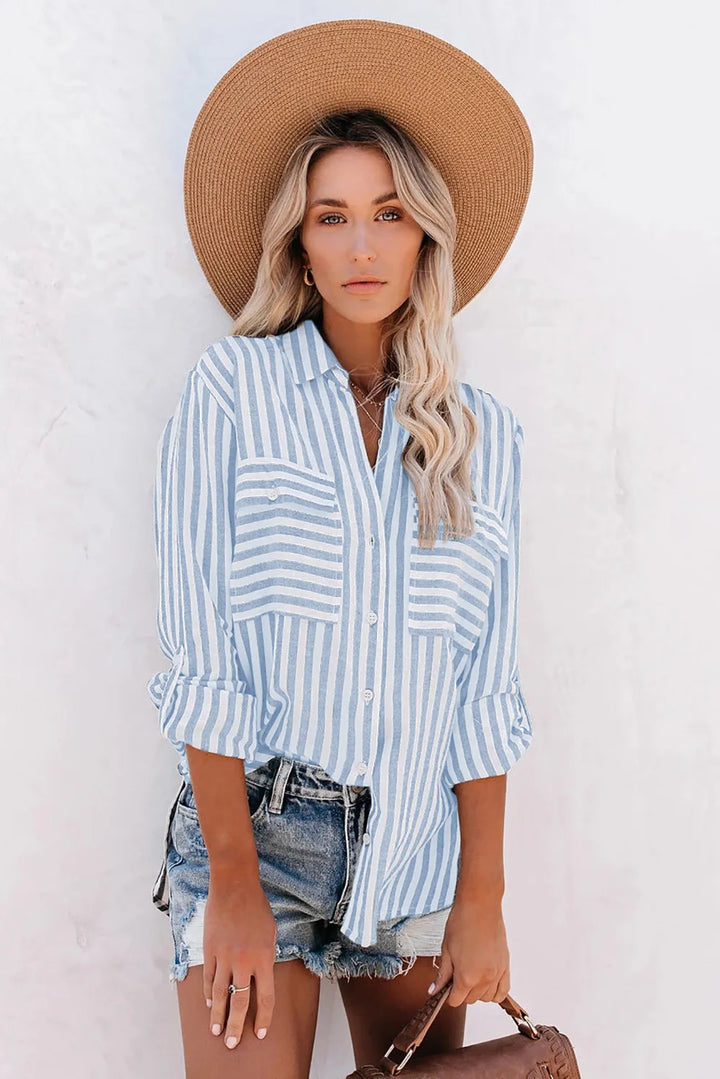 Modisches Damen-Button-down-Hemd mit klassischem Streifenmuster