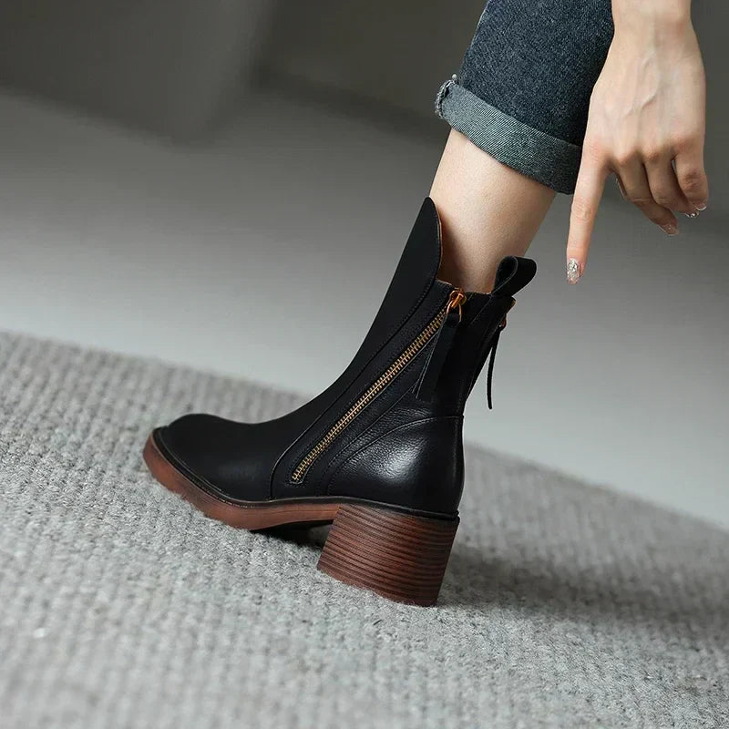 Botki Laura™ wykonane z wysokiej jakości skóry z eleganckim obcasem – stylowy i komfortowy dodatek do Twojej garderoby