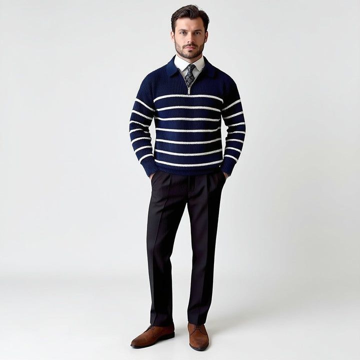 Eleganter Herrenstrickpullover mit klassischen Streifen aus hochwertiger Baumwolle - Komfort und Stil für den Alltag