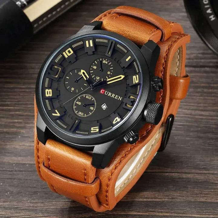 Stylowy męski skórzany zegarek z chronografem – idealny na każdą okazję