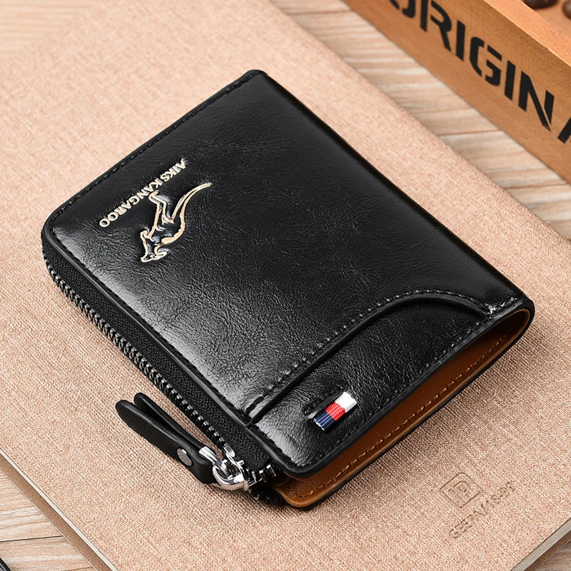 Elegante Herrengeldbörse mit RFID-Schutz, hergestellt aus luxuriösem Leder und mit einem sicheren Reißverschluss versehen