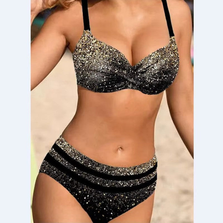 Fina | Stijlvolle High-Waist Bikini Set met Levendige Tropische Print für ein trendiges Strandoutfit