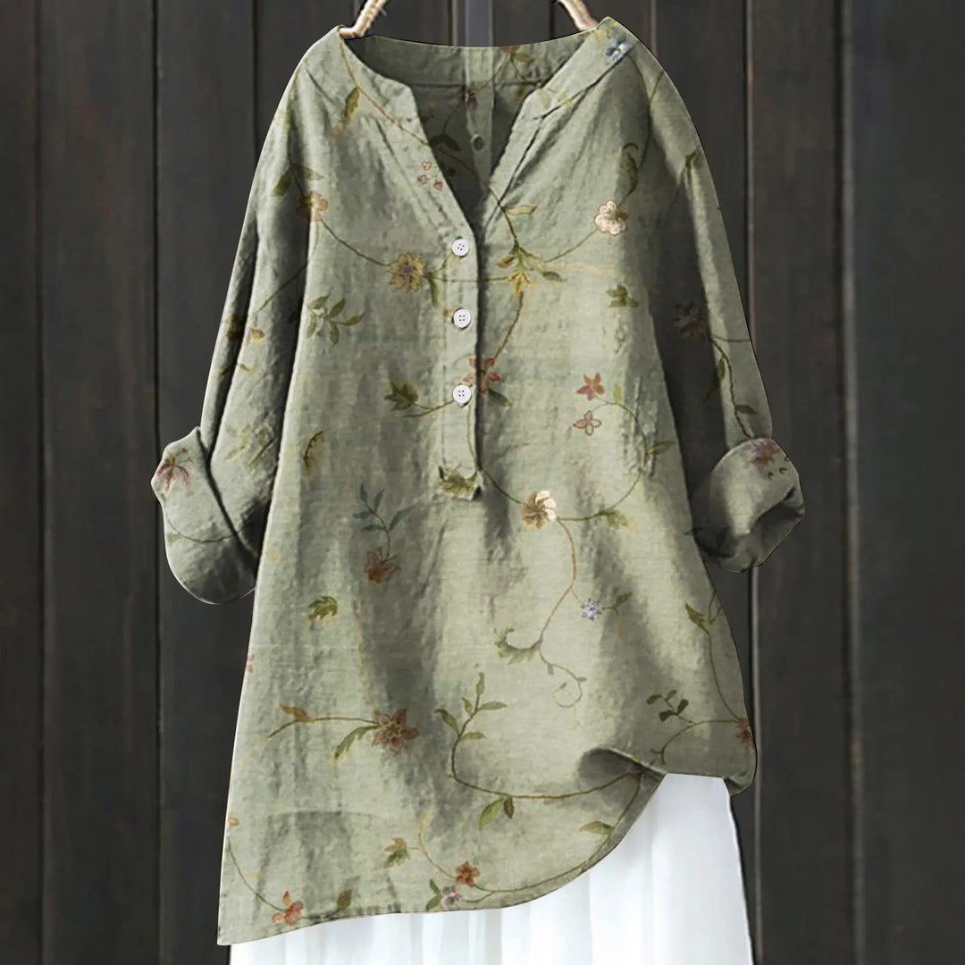 Stylisches Damen-Blumenshirt mit halbem Reißverschluss und langen Ärmeln - Eleganz für jeden Tag