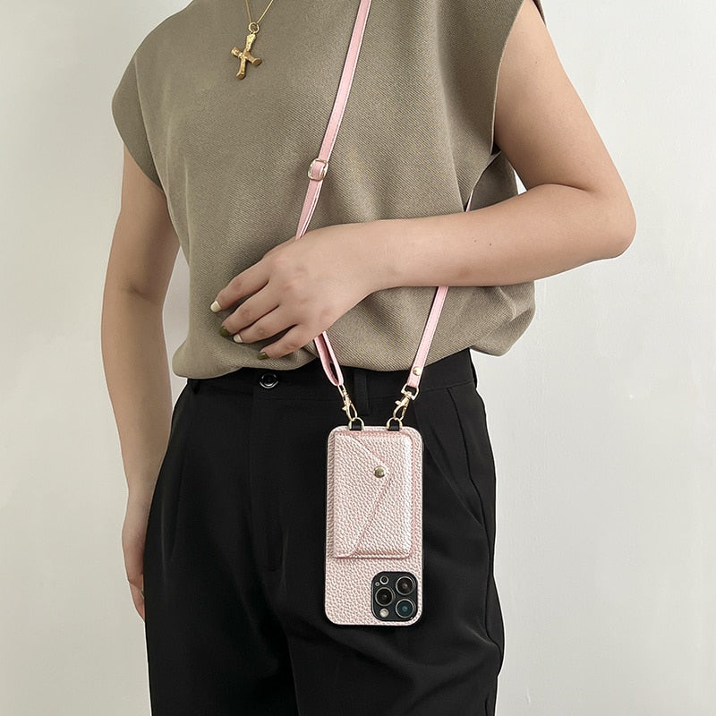 Catherine Luxe Elegante Lederen Crossbody Telefoonhoes voor Moderne Bescherming