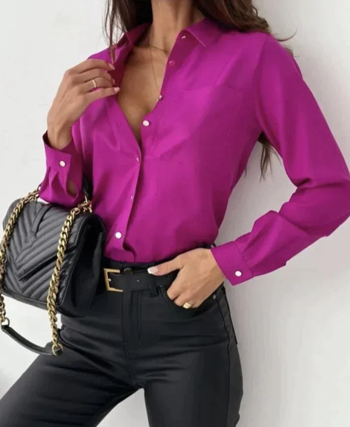 Elegantes Damen-Button-Down-Shirt mit spitzem Ausschnitt - der perfekte Stil und klassische Look