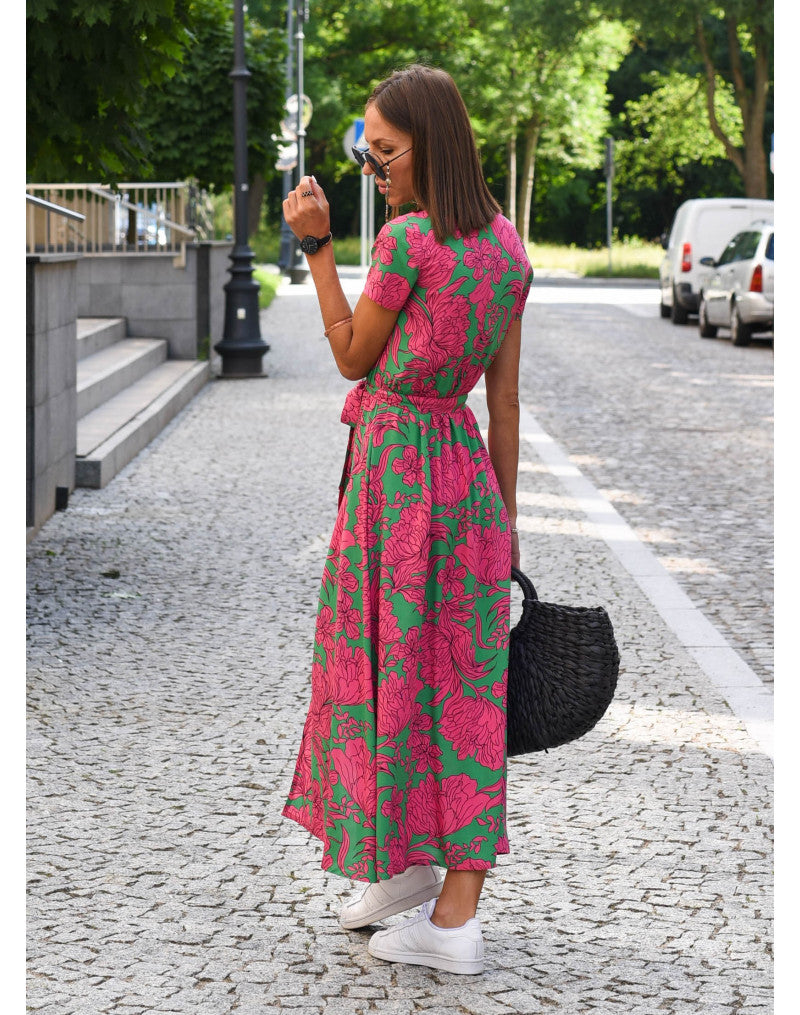 Rina™ Sommerkleid mit charmantem Blumenmuster und elegantem V-Ausschnitt mit kurzen Ärmeln