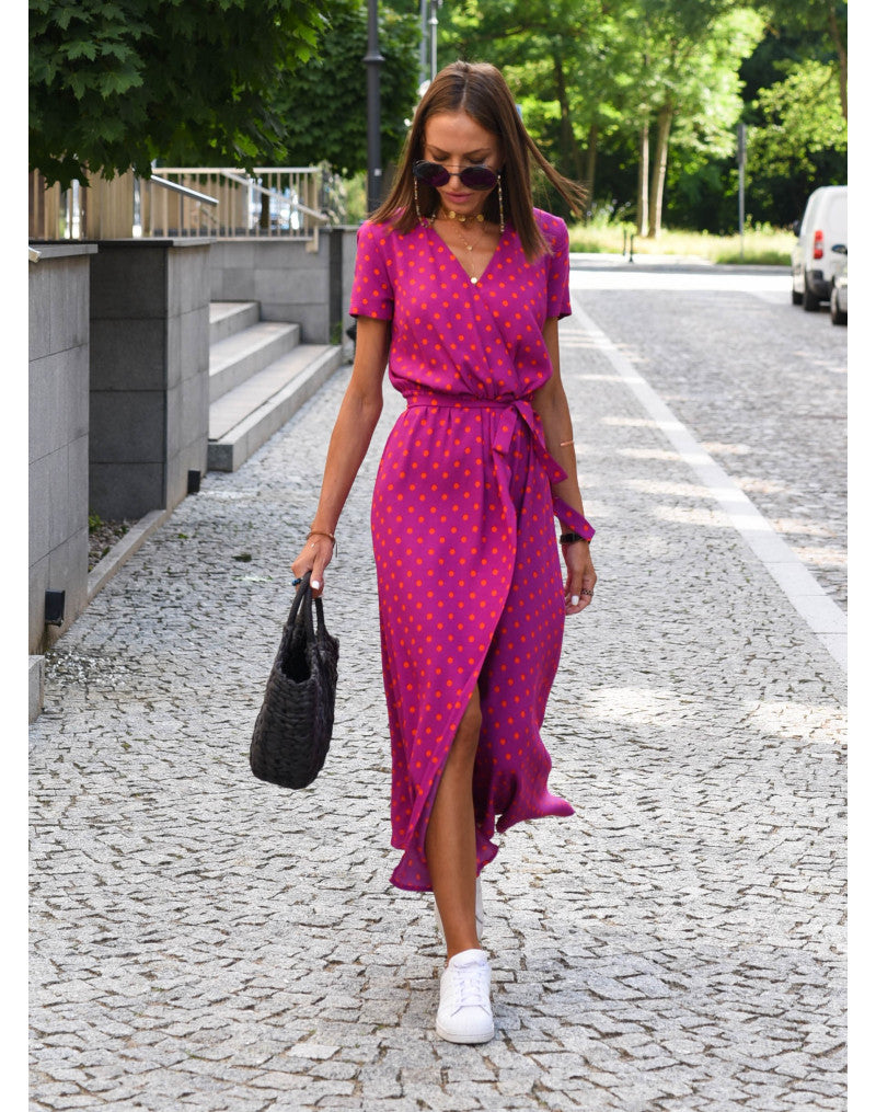 Rina™ Sommerkleid mit charmantem Blumenmuster und elegantem V-Ausschnitt mit kurzen Ärmeln