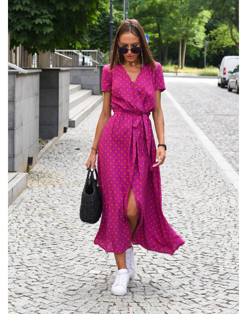 Rina™ Sommerkleid mit charmantem Blumenmuster und elegantem V-Ausschnitt mit kurzen Ärmeln