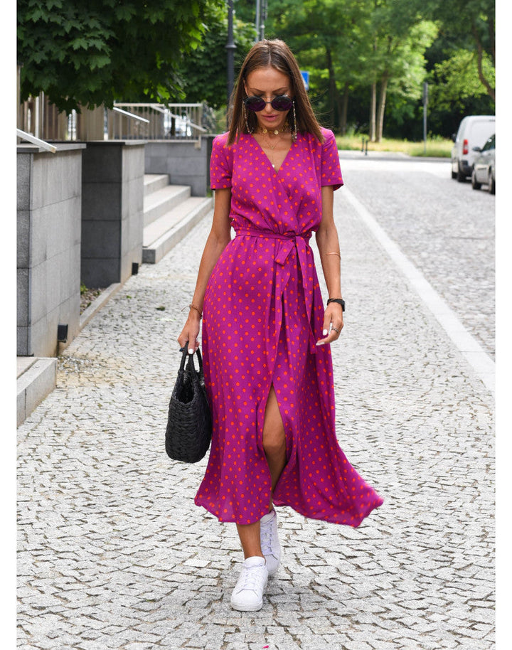 Rina™ Sommerkleid mit charmantem Blumenmuster und elegantem V-Ausschnitt mit kurzen Ärmeln