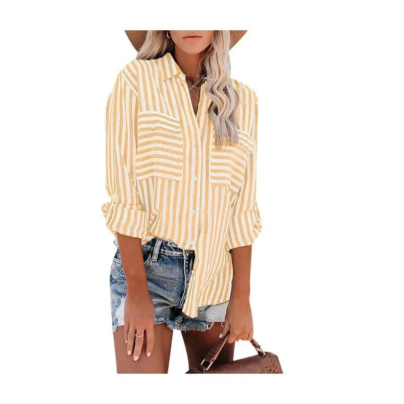 Modisches Damen-Button-down-Hemd mit klassischem Streifenmuster