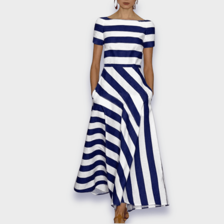 Stilvolles und handgefertigtes gestreiftes Maxikleid für Frauen